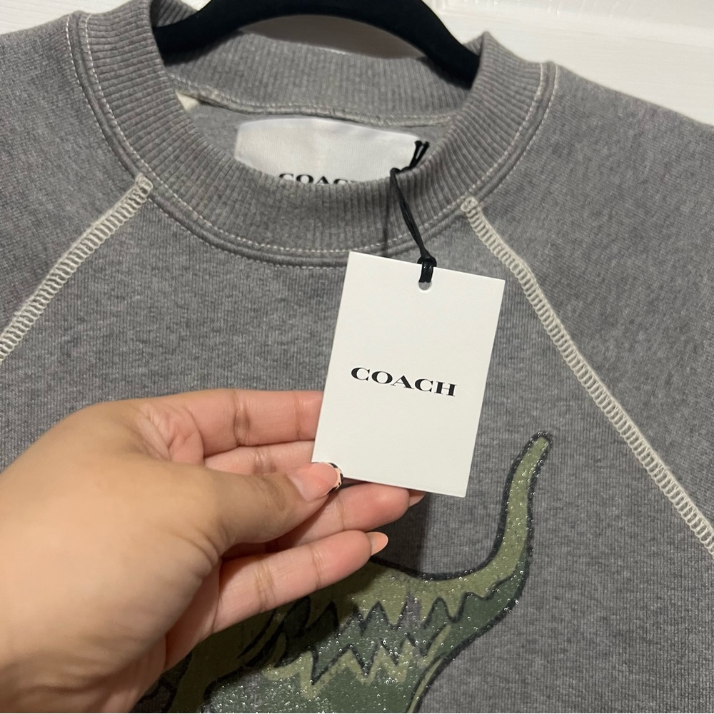 💗 *NEW* Limited Edition- Gray Coach Women Sweater with Glitter Dinosaur Design - Picture 7 of 13